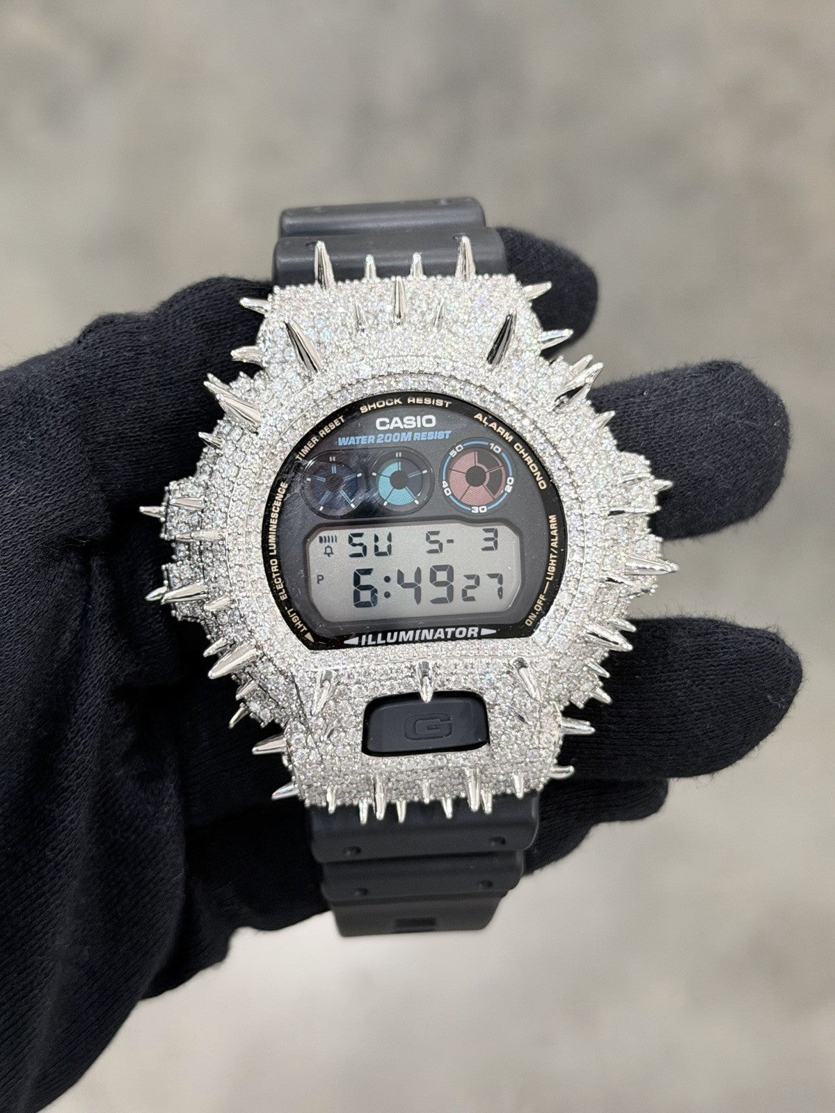 Moissanite Flawless  G-Shock DW-6900 Iced Out Bezel Digital Watch Thorn Custom