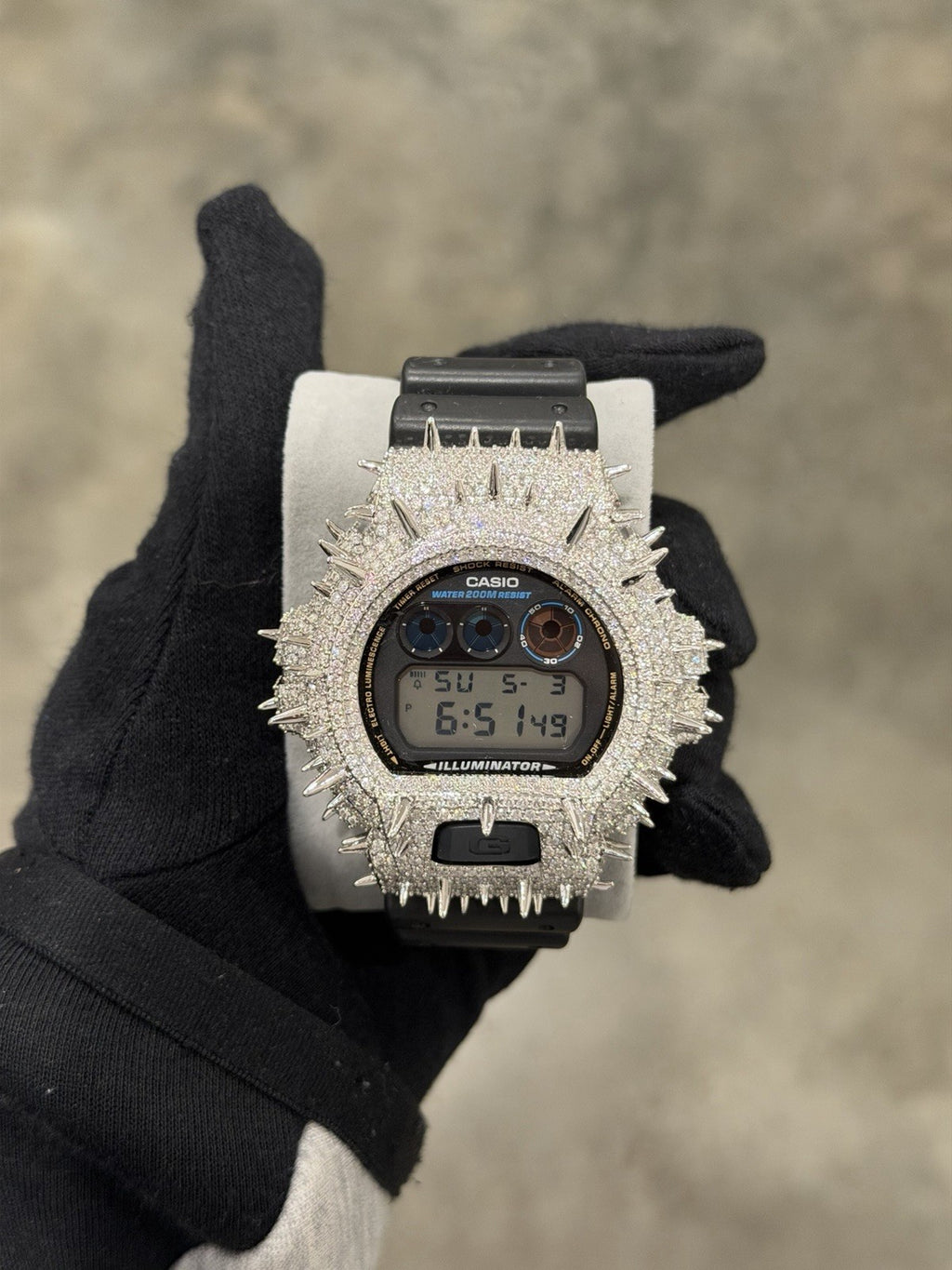 Moissanite FlawLess  D Color  G-Shock DW-6900 Iced Out Bezel Digital Watch Thorn