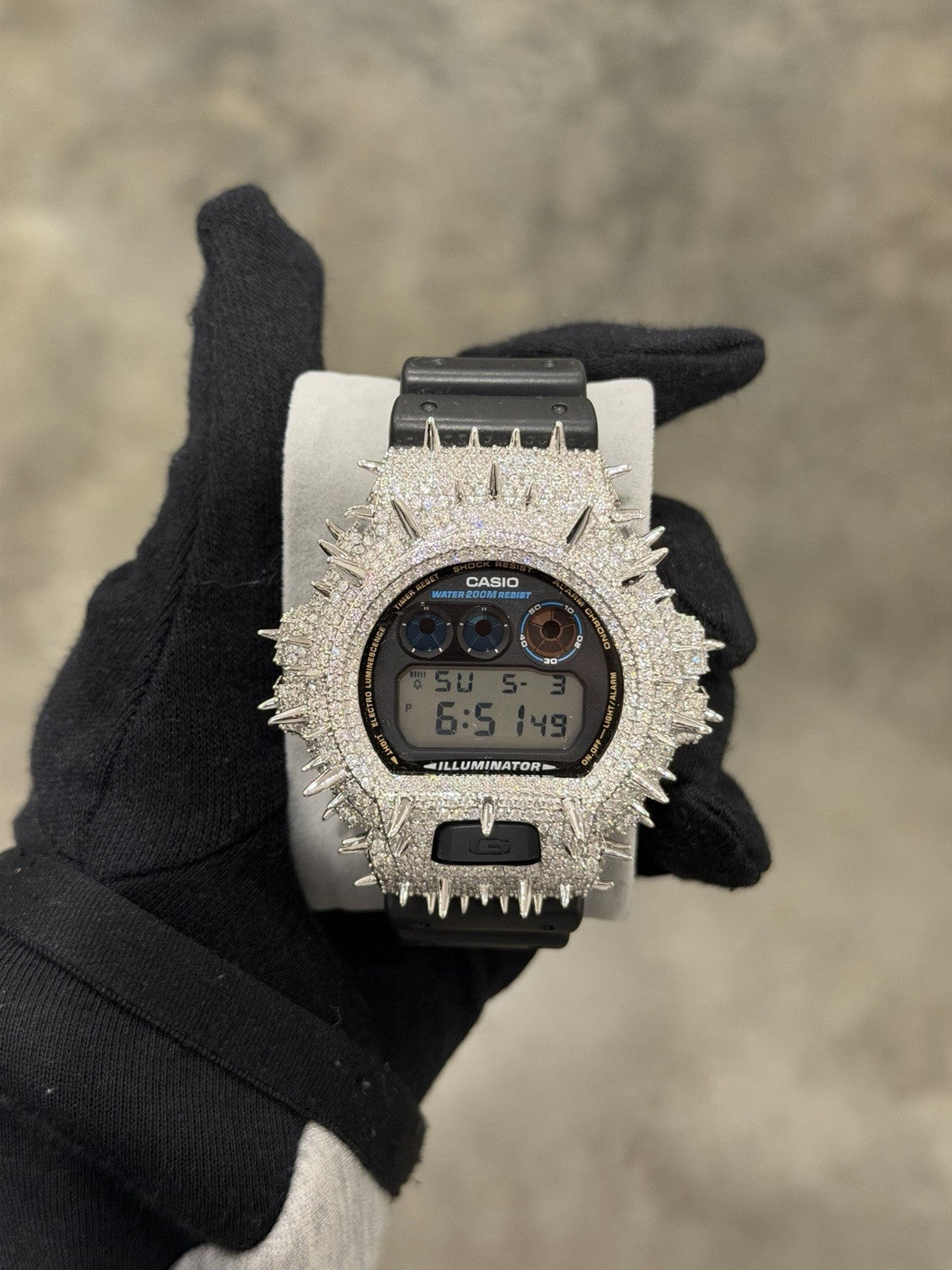 Moissanite FlawLess  D Color  G-Shock DW-6900 Iced Out Bezel Digital Watch Thorn