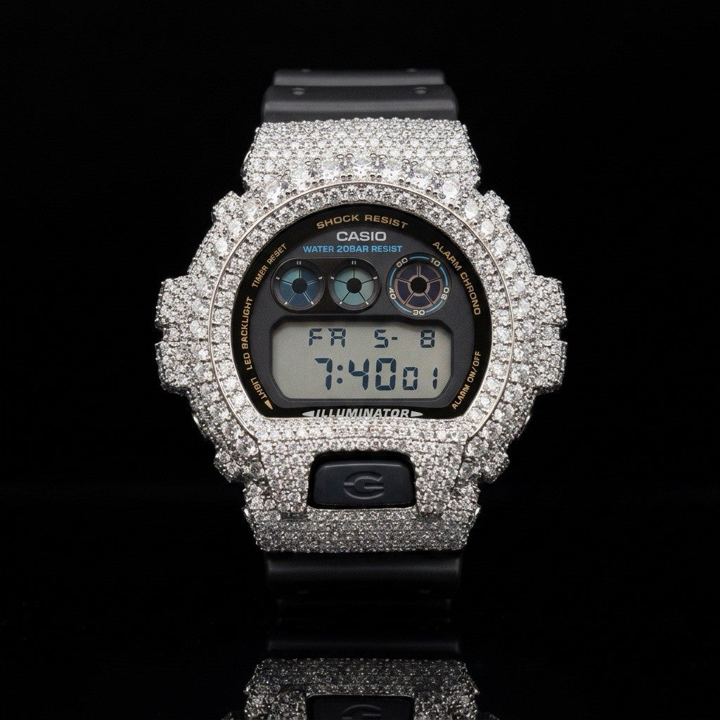 Moissanite Flaw-Less  D Color  G-Shock DW-6900 Iced Out Bezel Limited New Custom