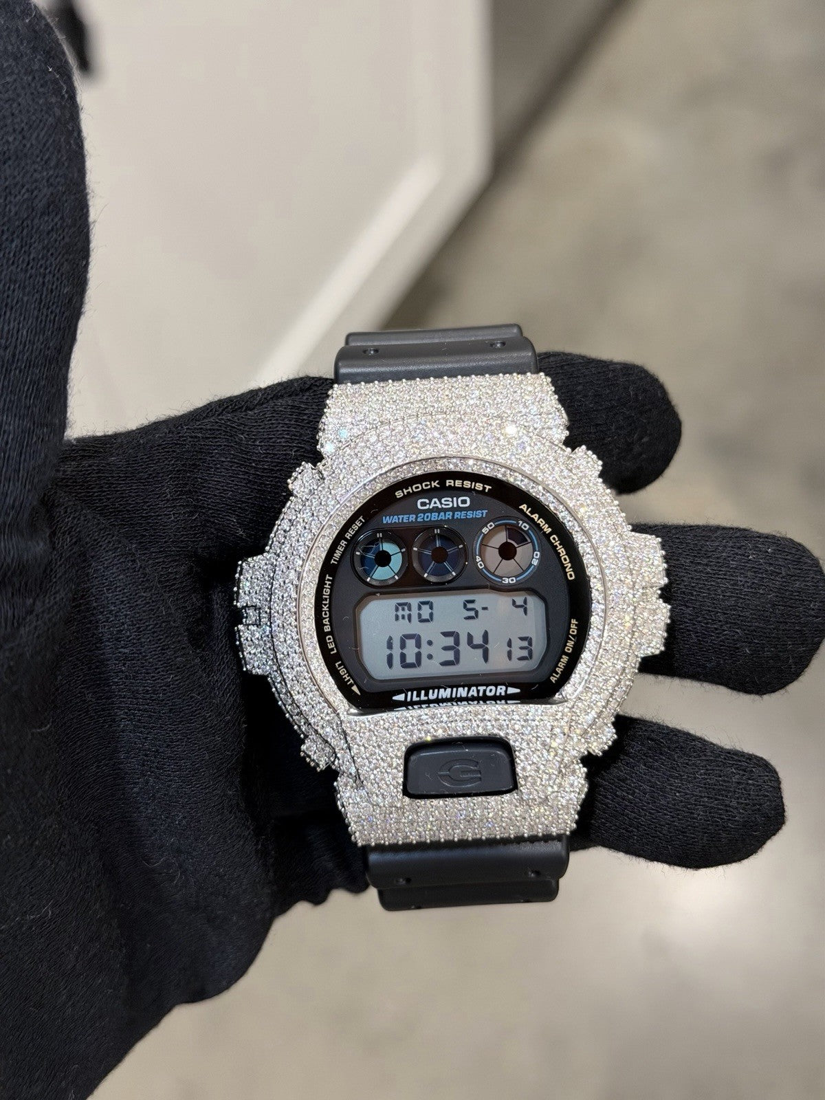 Moissanite Flaw-Less  D Color  G-Shock DW-6900 Iced Out Bezel Digital Watch