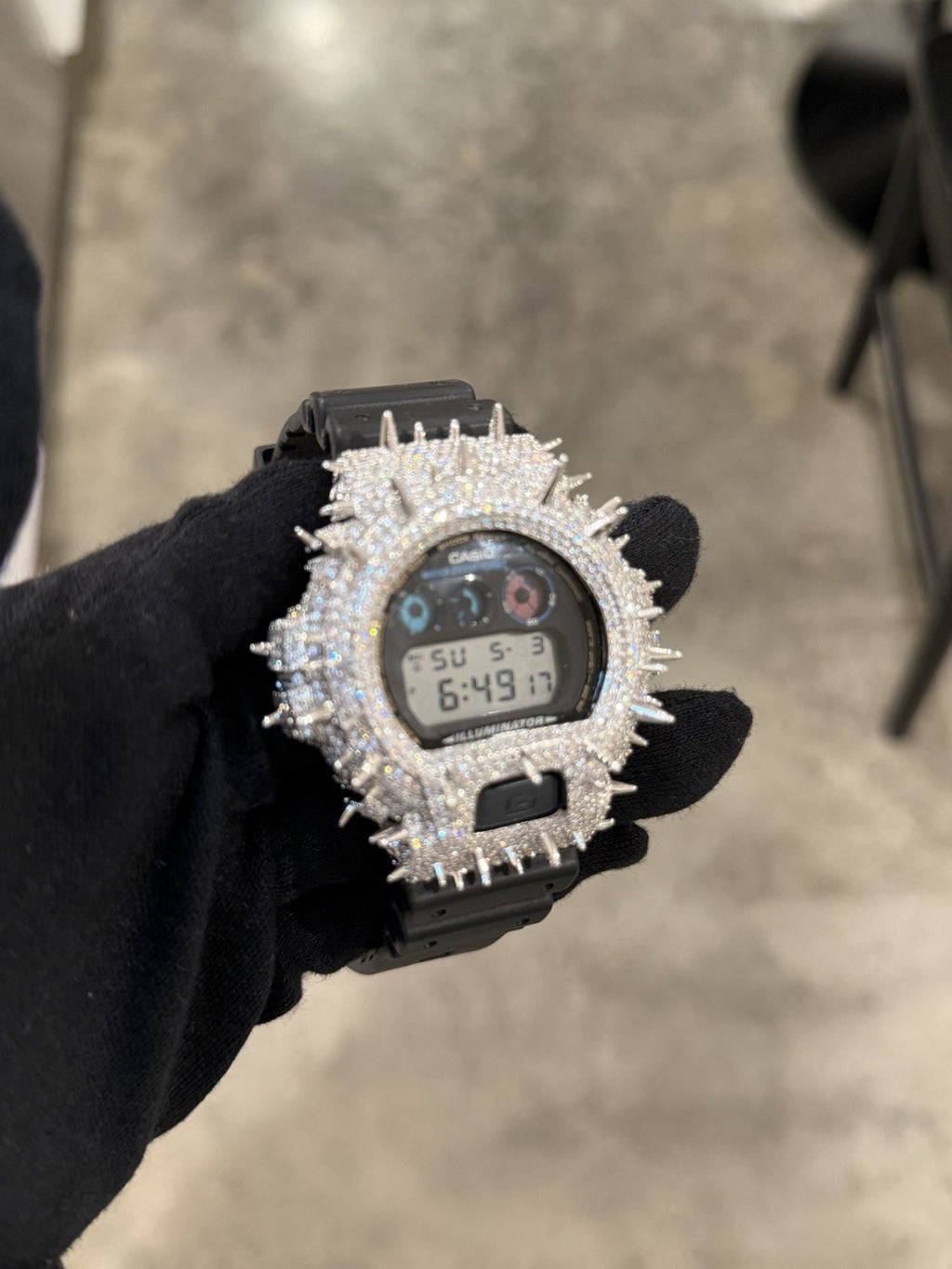 Moissanite FlawLess  D Color  G-Shock DW-6900 Iced Out Bezel Digital Watch Thorn