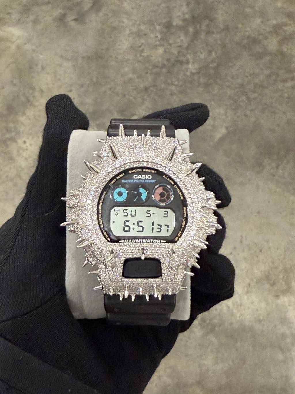 Moissanite FlawLess  D Color  G-Shock DW-6900 Iced Out Bezel Digital Watch Thorn