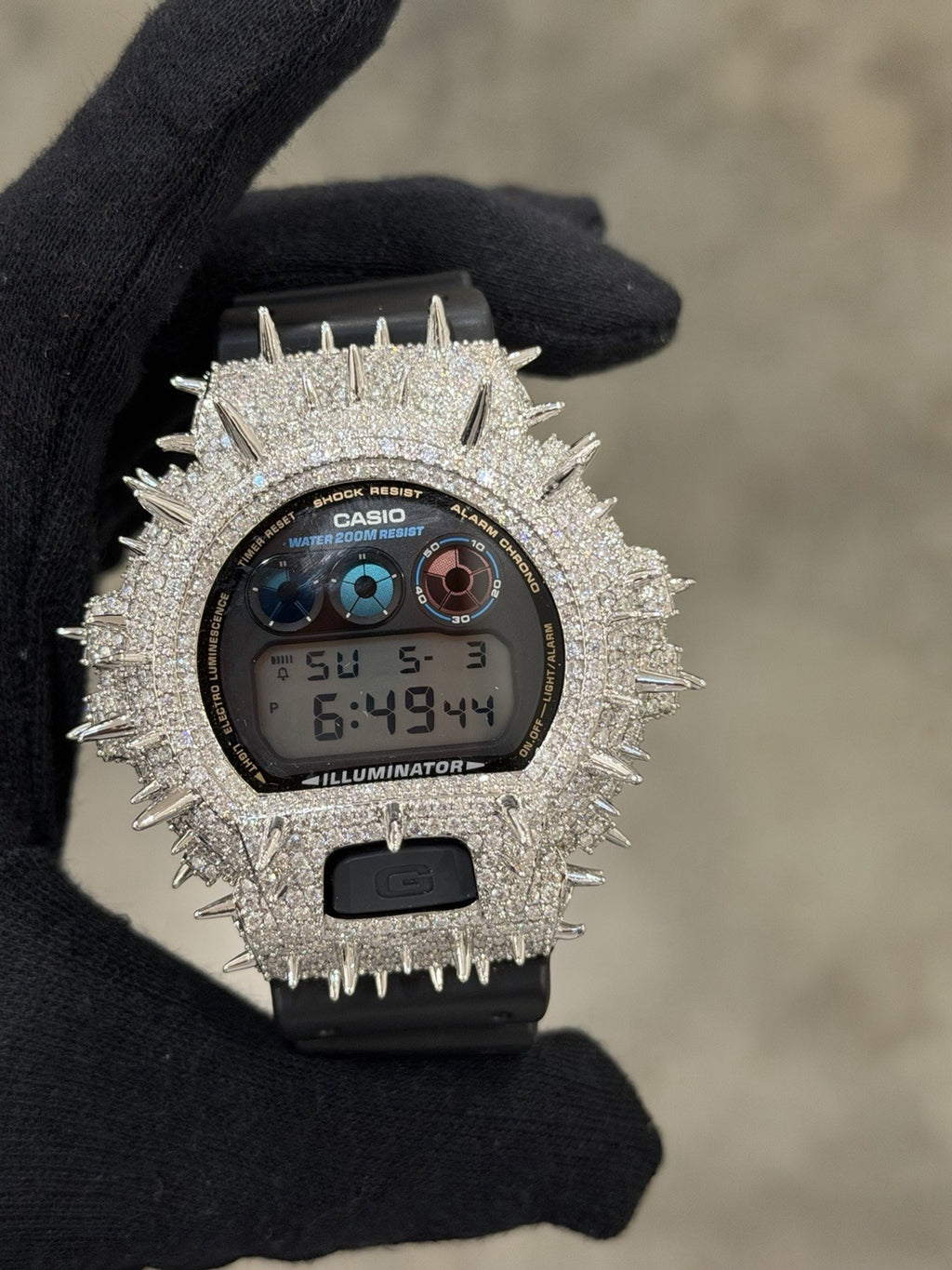 Moissanite FlawLess  D Color  G-Shock DW-6900 Iced Out Bezel Digital Watch Thorn
