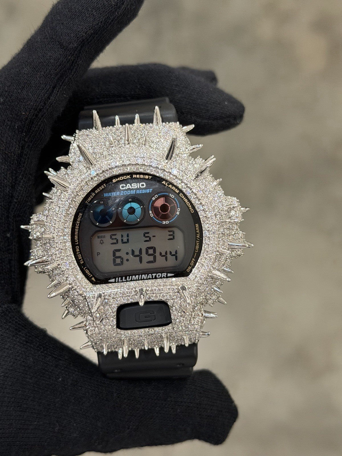 Moissanite FlawLess  D Color  G-Shock DW-6900 Iced Out Bezel Digital Watch Thorn