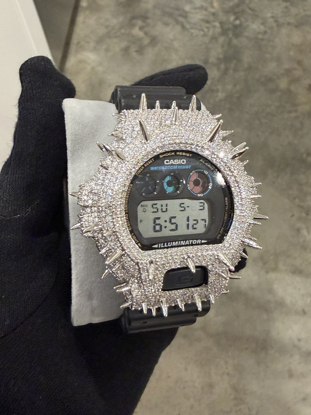 Moissanite FlawLess  D Color  G-Shock DW-6900 Iced Out Bezel Digital Watch Thorn