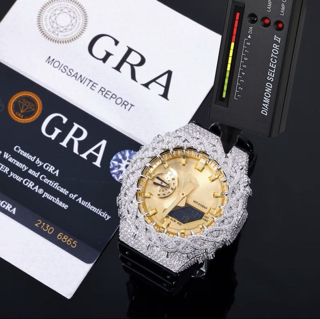 VVS Moissanite Iced Bezel For Casio G Shock GA-2100 Spike Bust Down
