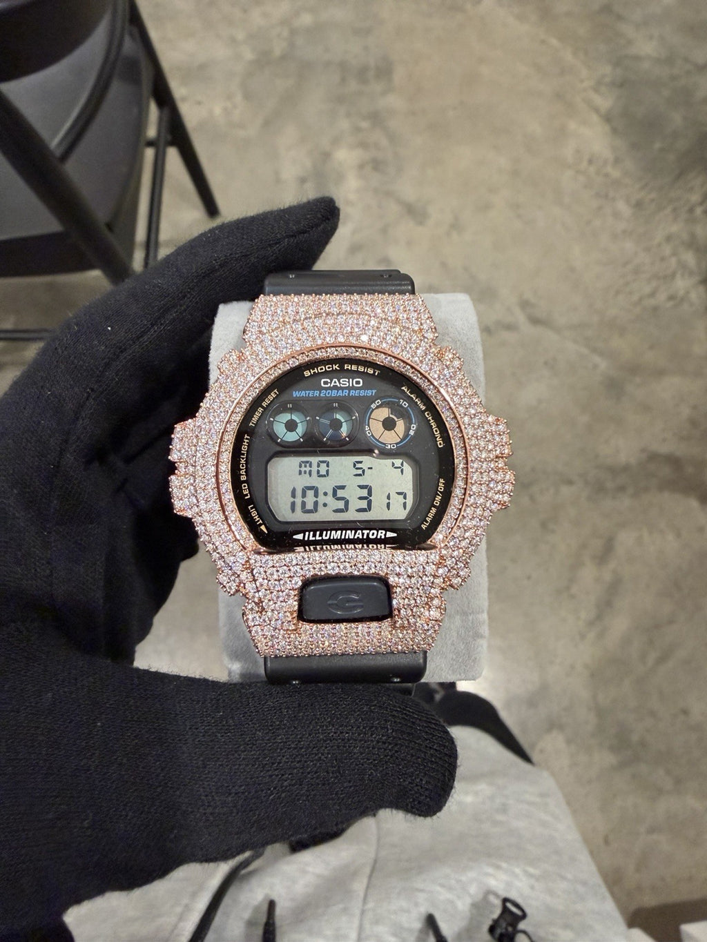 Moissanite Flaw-Less  D Color  G-Shock DW-6900 Iced Out Bezel Digital Watch Rose