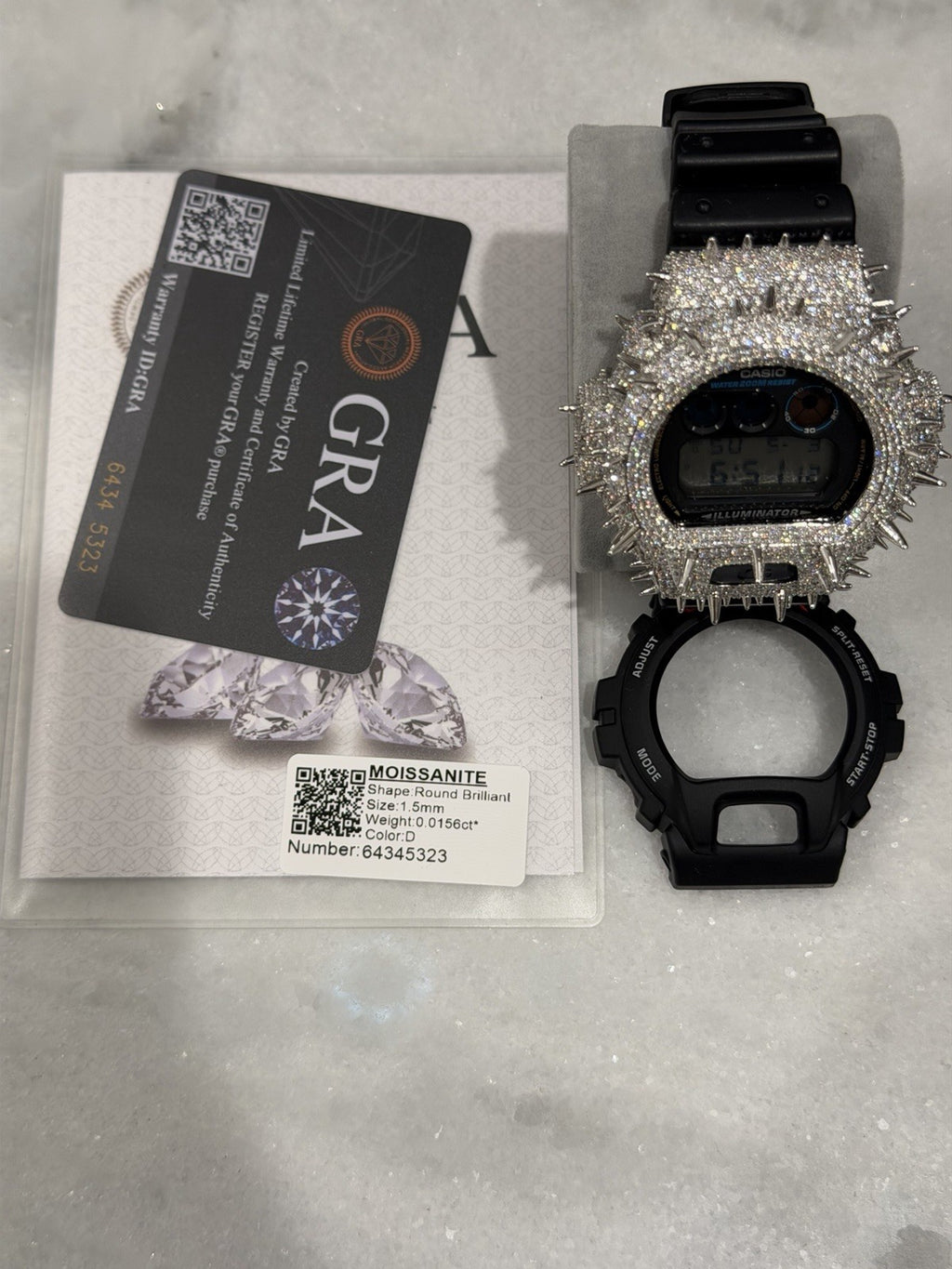 Moissanite FlawLess  D Color  G-Shock DW-6900 Iced Out Bezel Digital Watch Thorn