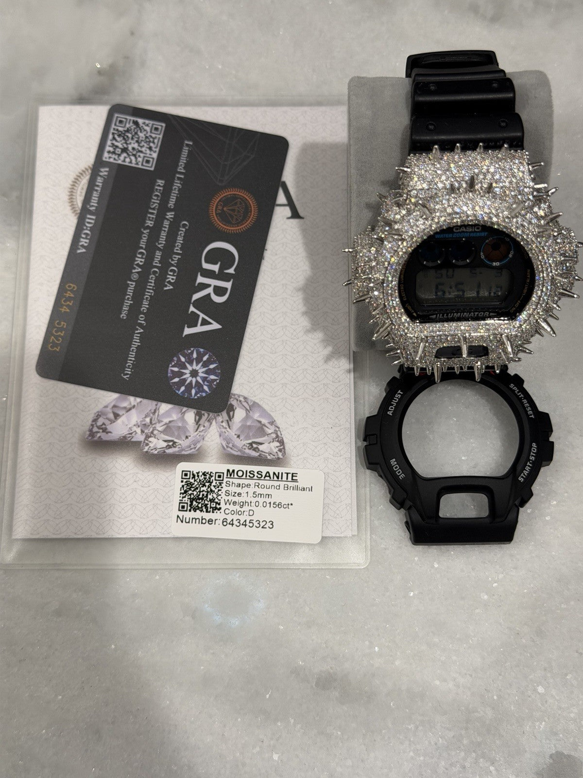 Moissanite FlawLess  D Color  G-Shock DW-6900 Iced Out Bezel Digital Watch Thorn