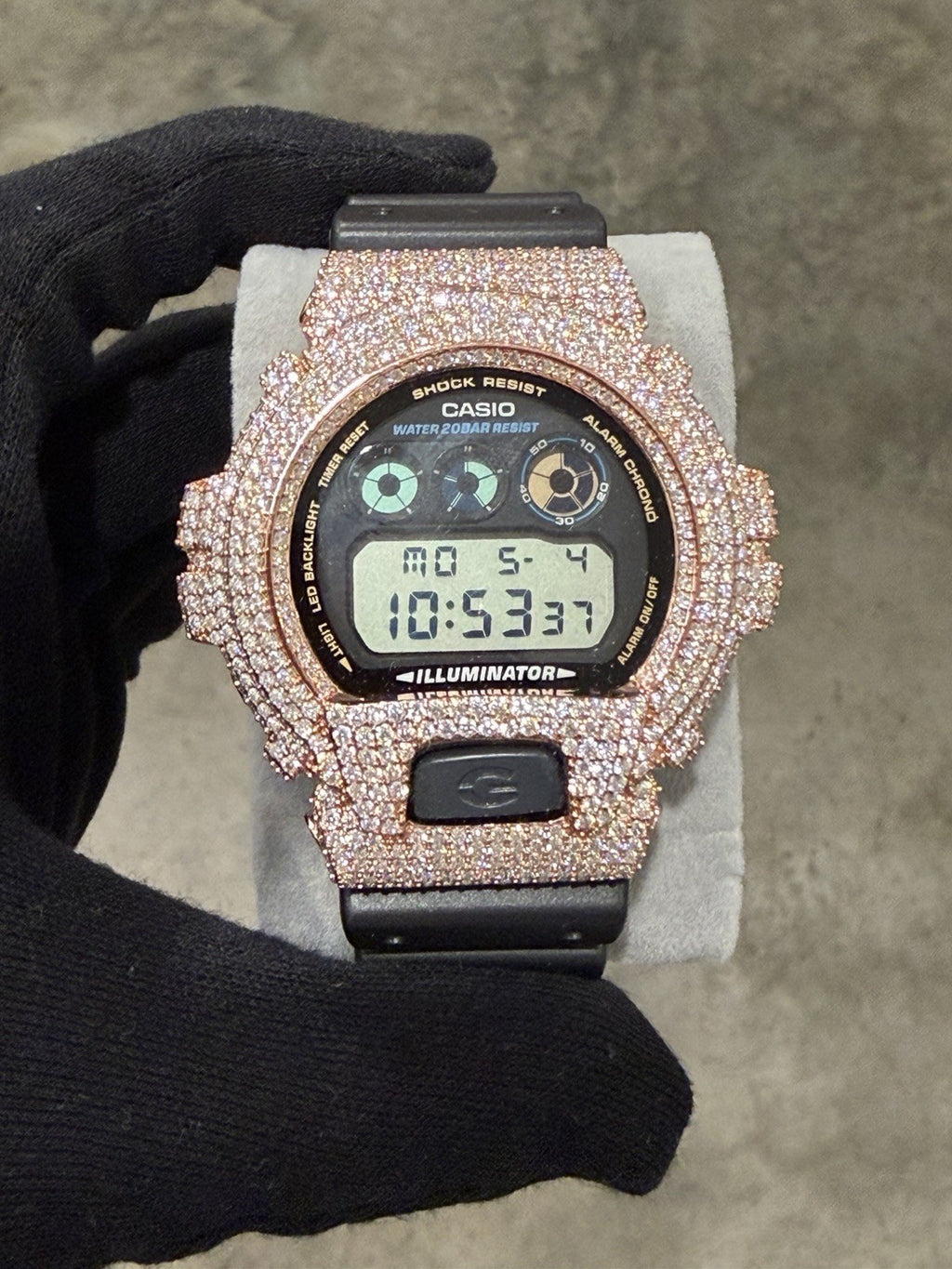 Moissanite Flaw-Less  D Color  G-Shock DW-6900 Iced Out Bezel Digital Watch Rose