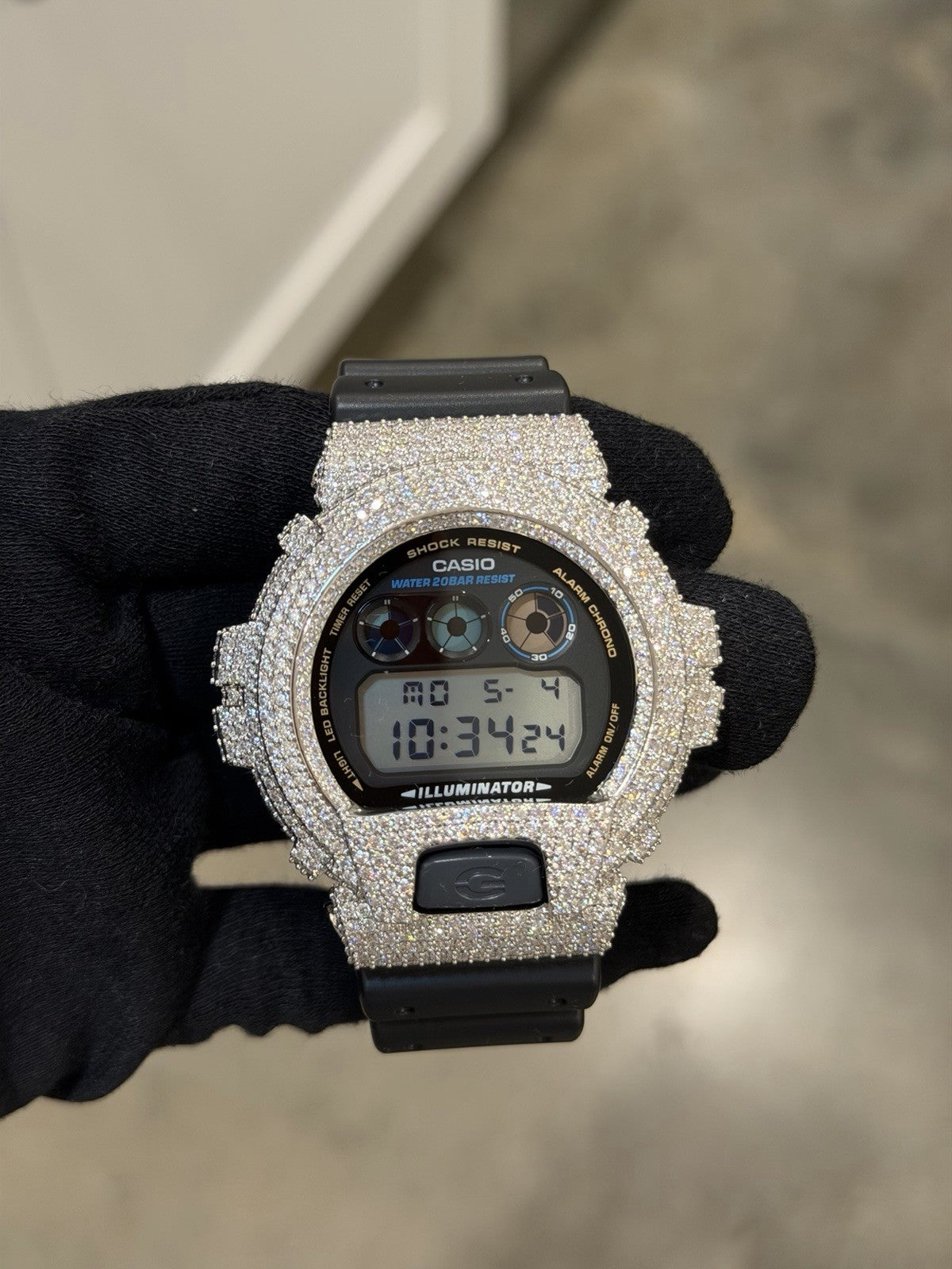 Moissanite Flaw-Less  D Color  G-Shock DW-6900 Iced Out Bezel Digital Watch