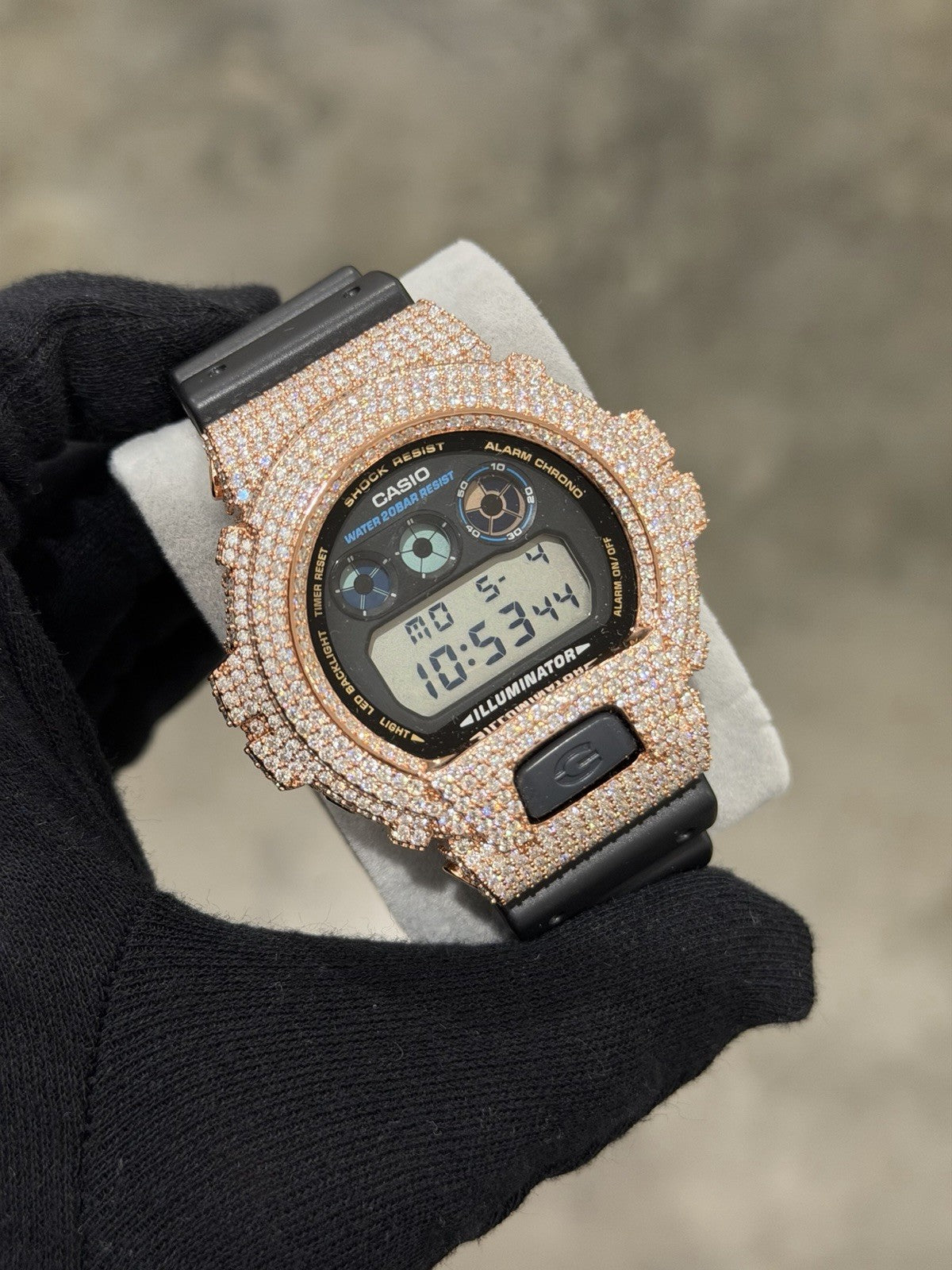 Moissanite Flaw-Less  D Color  G-Shock DW-6900 Iced Out Bezel Digital Watch Rose