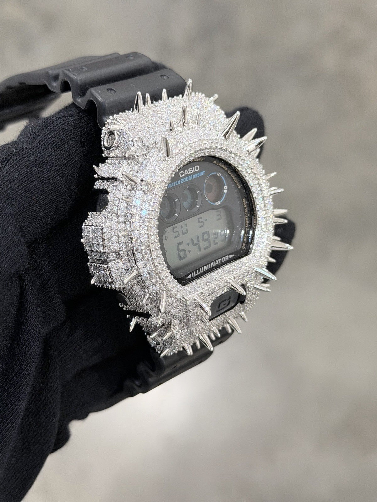 Moissanite Flawless  G-Shock DW-6900 Iced Out Bezel Digital Watch Thorn Custom
