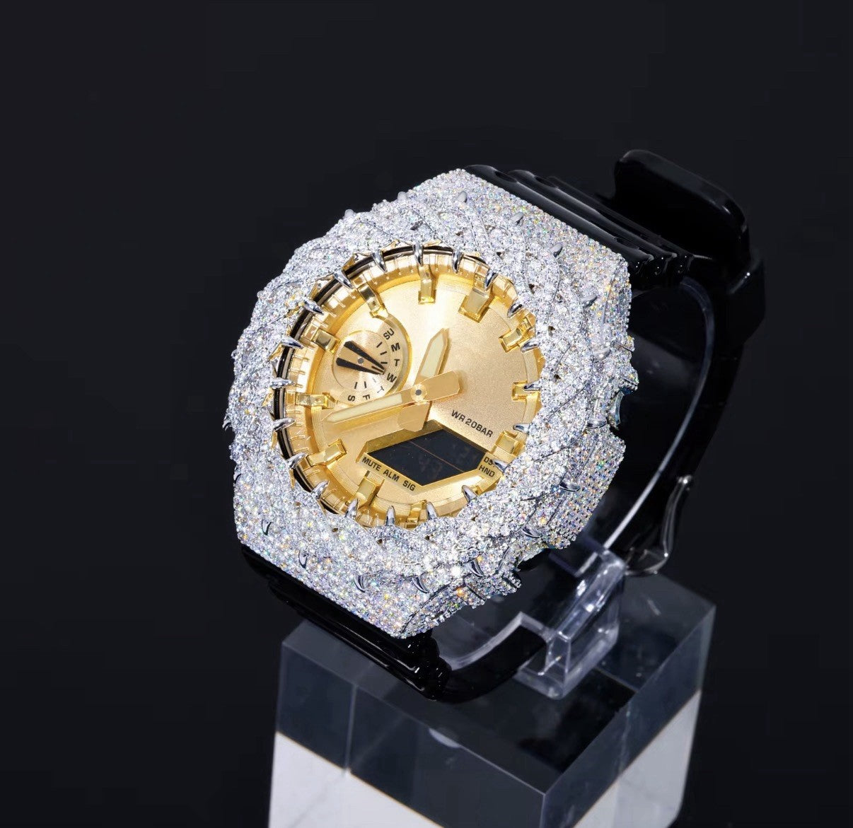 VVS Moissanite Iced Bezel For Casio G Shock GA-2100 Spike Bust Down