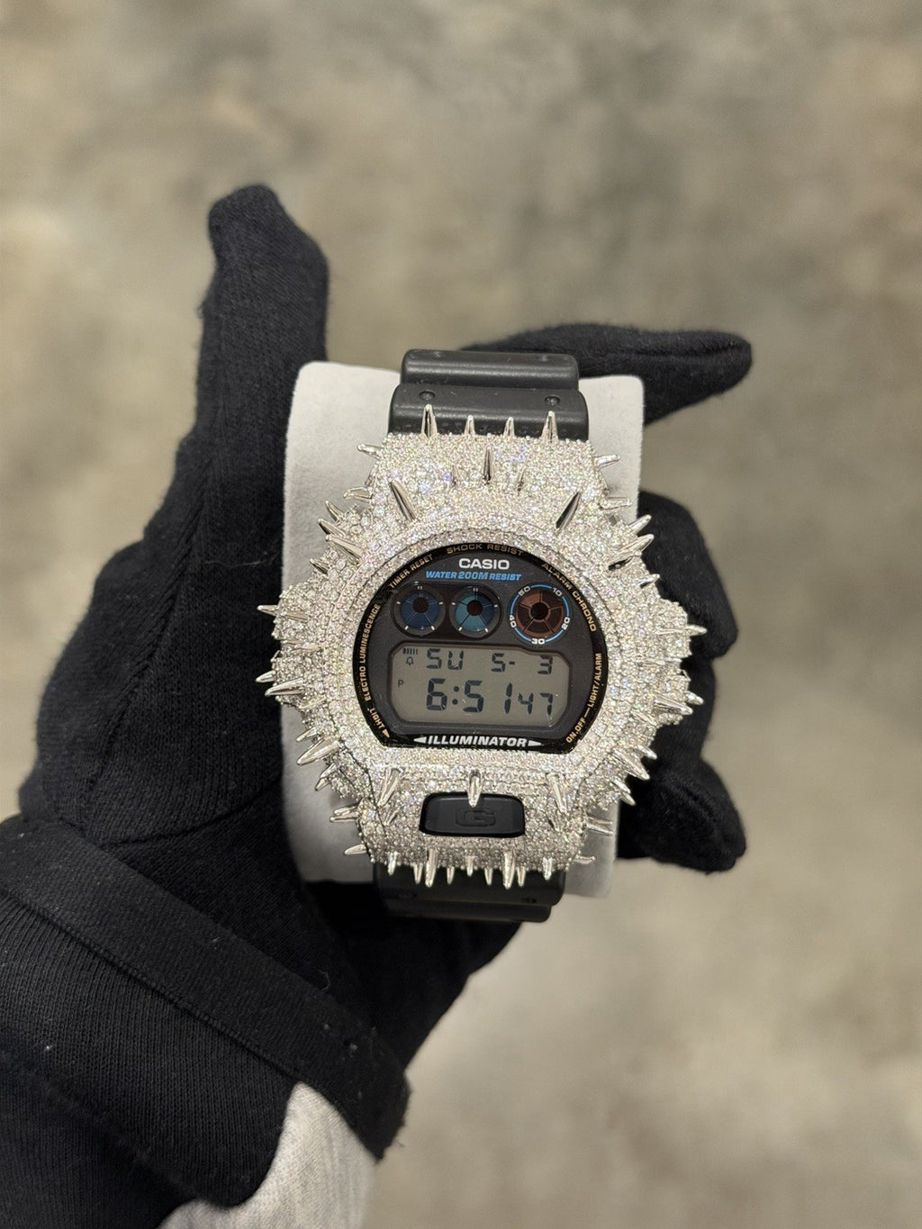 Moissanite FlawLess  D Color  G-Shock DW-6900 Iced Out Bezel Digital Watch Thorn