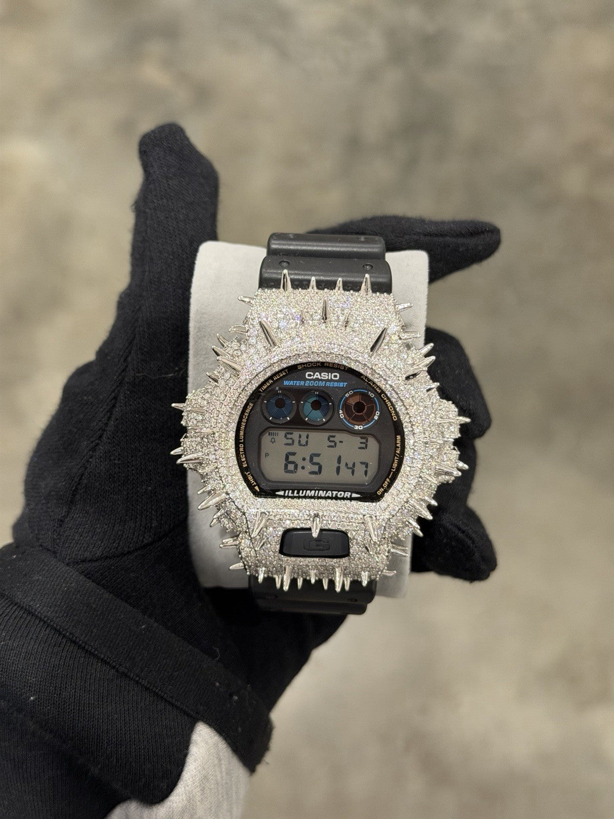 Moissanite FlawLess  D Color  G-Shock DW-6900 Iced Out Bezel Digital Watch Thorn