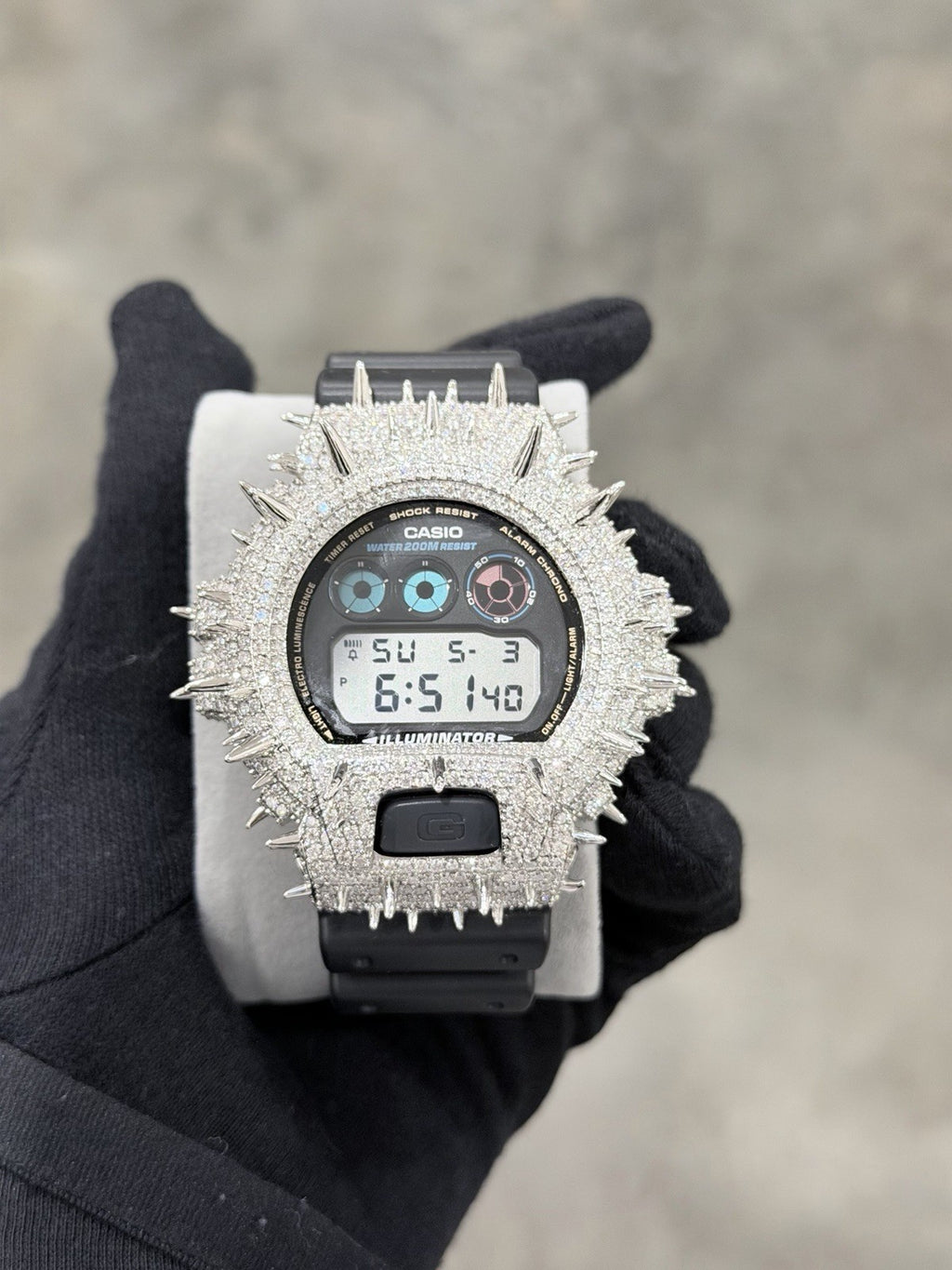 Moissanite Flawless  G-Shock DW-6900 Iced Out Bezel Digital Watch Thorn Custom