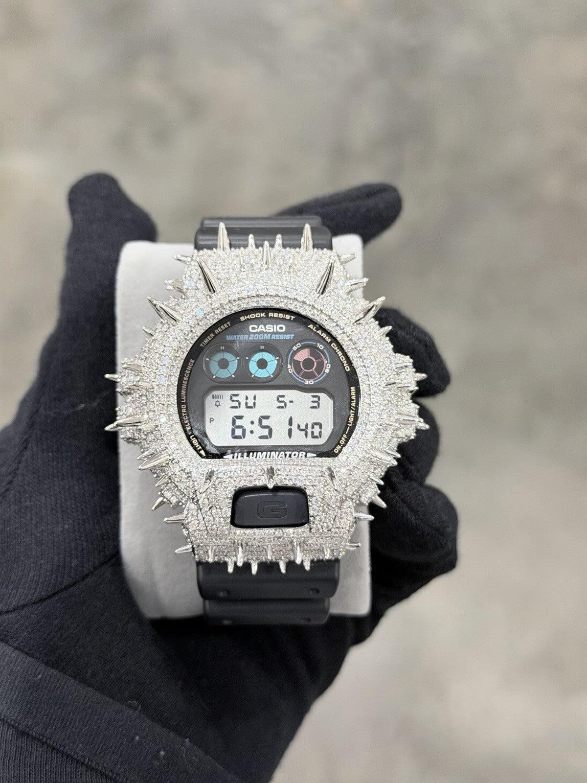 Moissanite Flawless  G-Shock DW-6900 Iced Out Bezel Digital Watch Thorn Custom