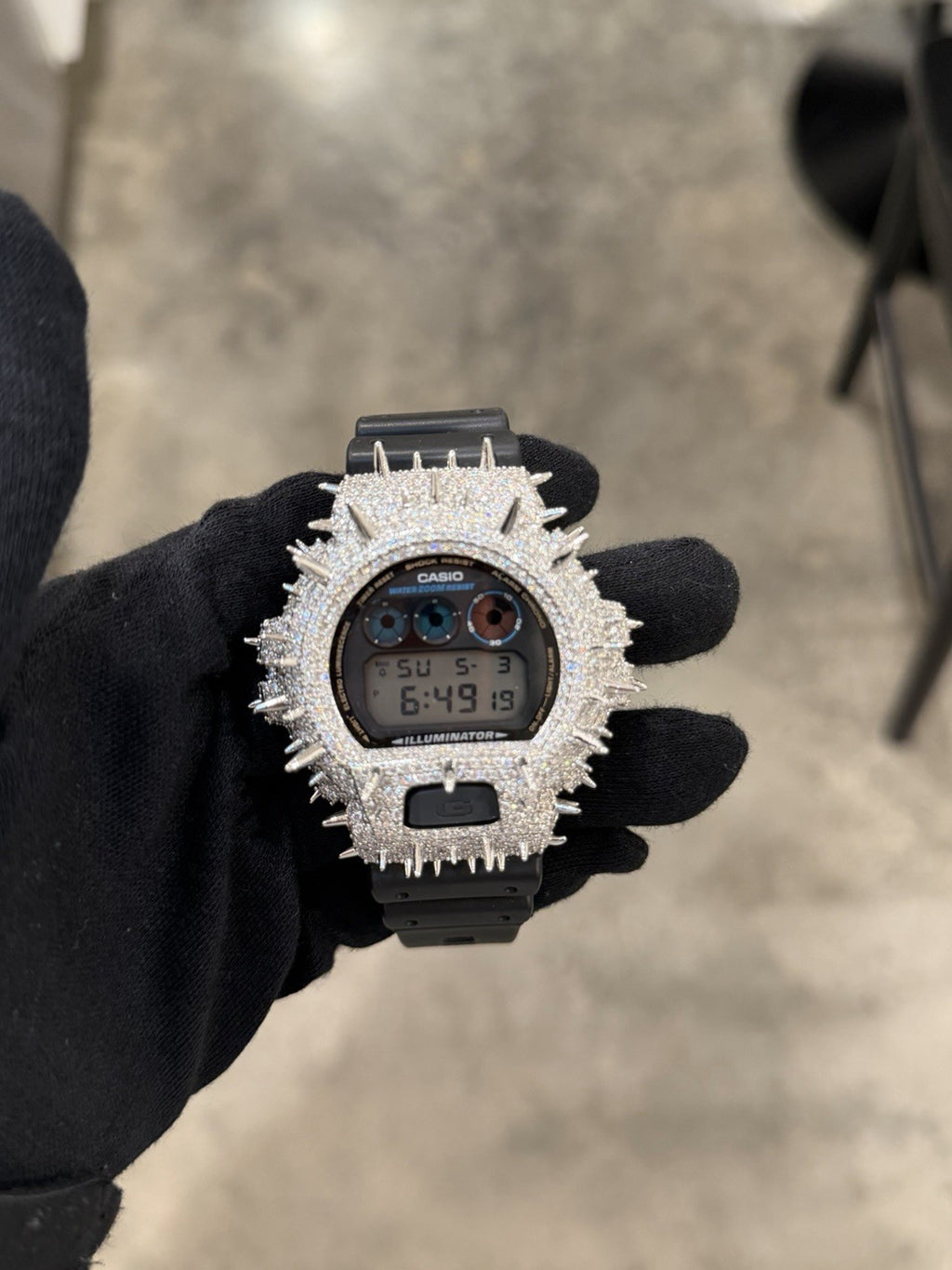 Moissanite FlawLess  D Color  G-Shock DW-6900 Iced Out Bezel Digital Watch Thorn