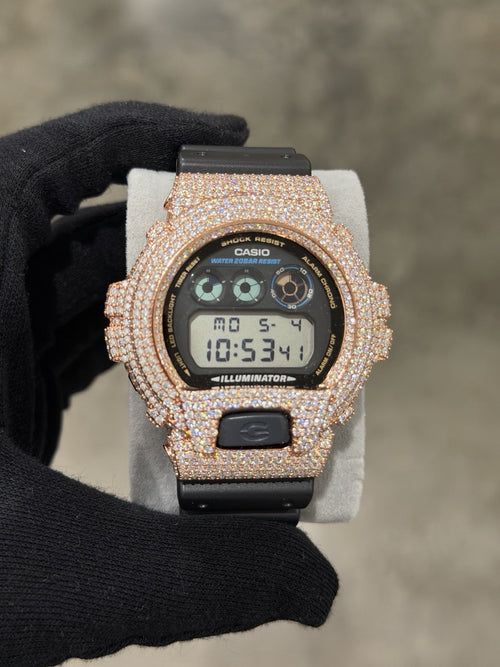 Moissanite Flaw-Less  D Color  G-Shock DW-6900 Iced Out Bezel Digital Watch Rose