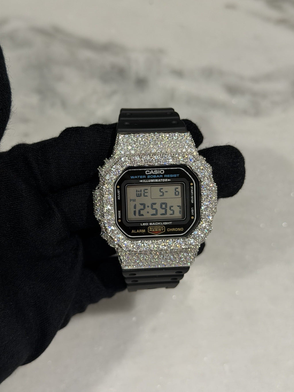 Custom VVS Moissanite Bezel G-Shock DW-5600 Watch