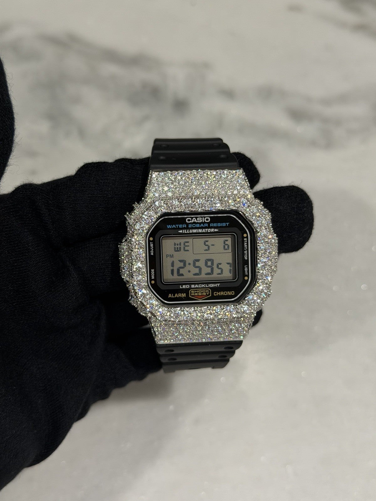 Custom VVS Moissanite Bezel G-Shock DW-5600 Watch