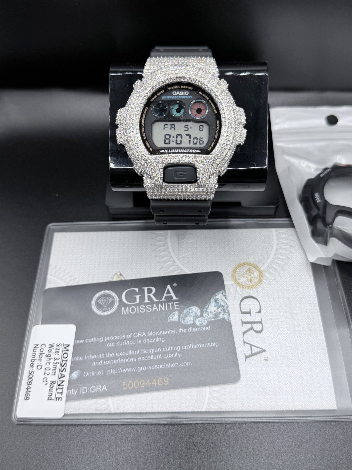 Moissanite Flaw-Less  D Color  G-Shock DW-6900 Iced Out Bezel Digital Watch