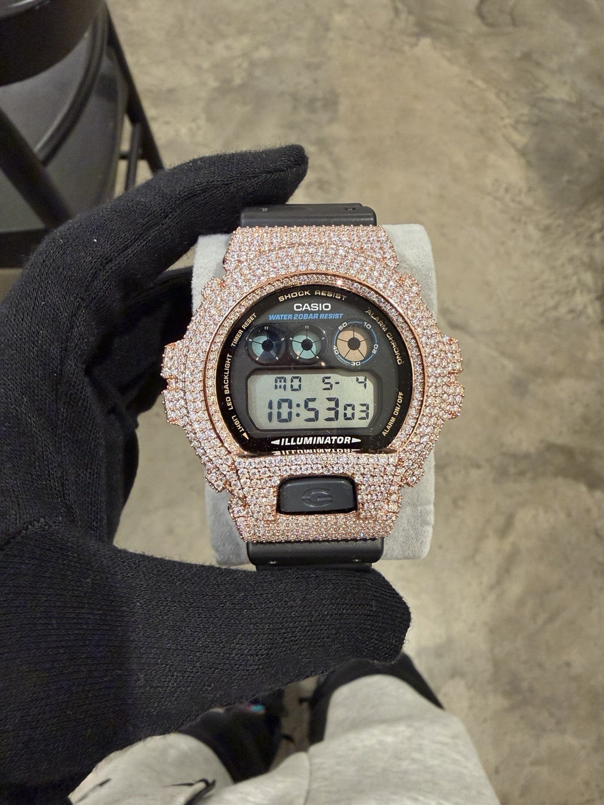Moissanite Flaw-Less  D Color  G-Shock DW-6900 Iced Out Bezel Digital Watch Rose