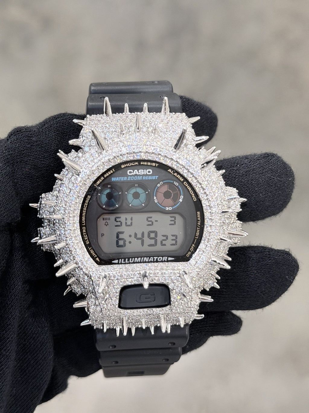 Moissanite Flawless  G-Shock DW-6900 Iced Out Bezel Digital Watch Thorn Custom