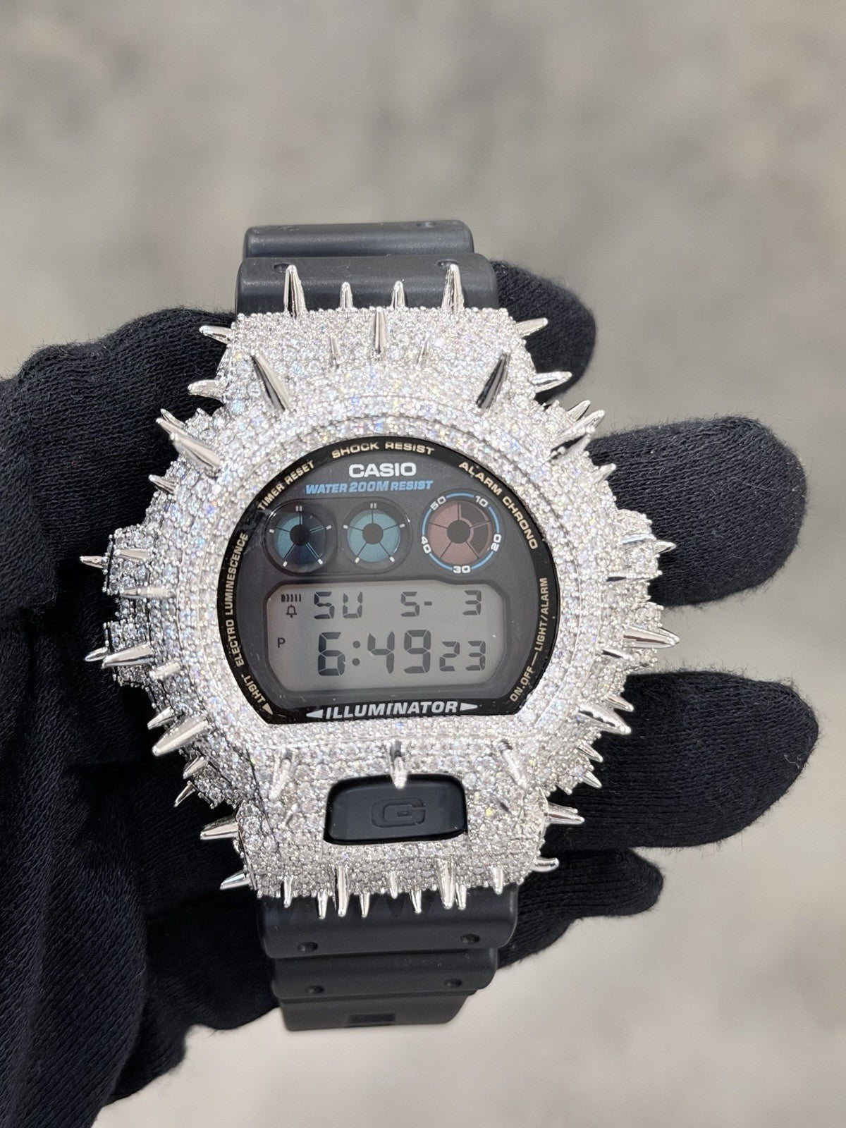 Moissanite Flawless  G-Shock DW-6900 Iced Out Bezel Digital Watch Thorn Custom