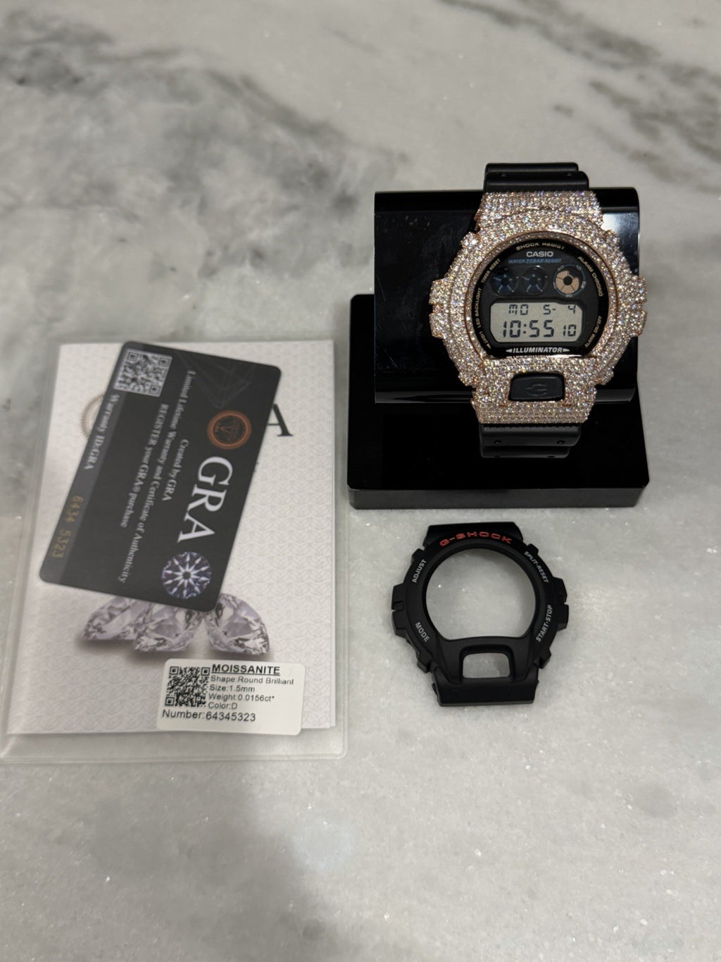 Moissanite Flaw-Less  D Color  G-Shock DW-6900 Iced Out Bezel Digital Watch Rose