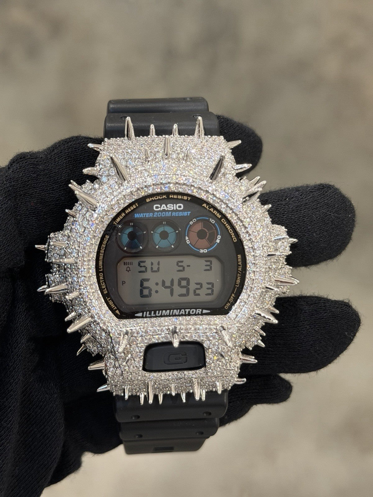 Moissanite FlawLess  D Color  G-Shock DW-6900 Iced Out Bezel Digital Watch Thorn