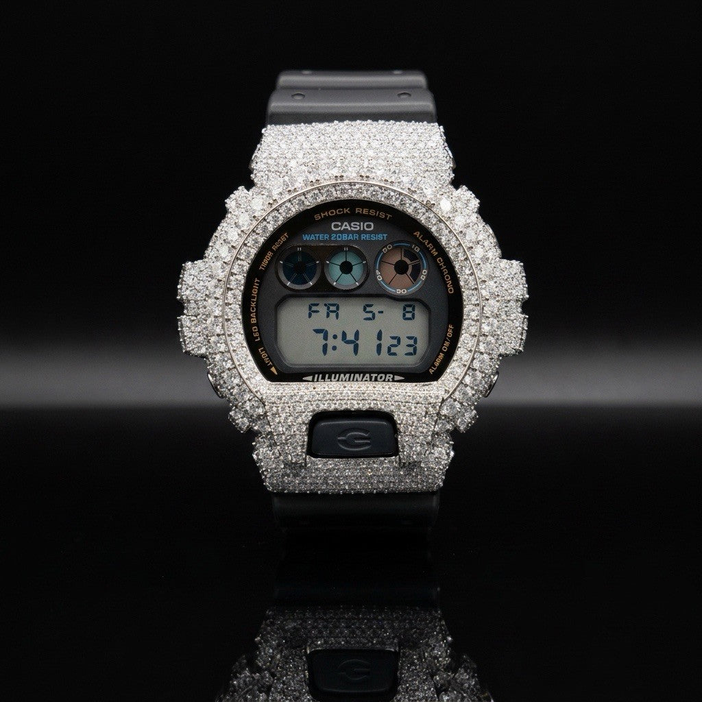 Moissanite Flaw-Less  D Color  G-Shock DW-6900 Iced Out Bezel Limited New Custom