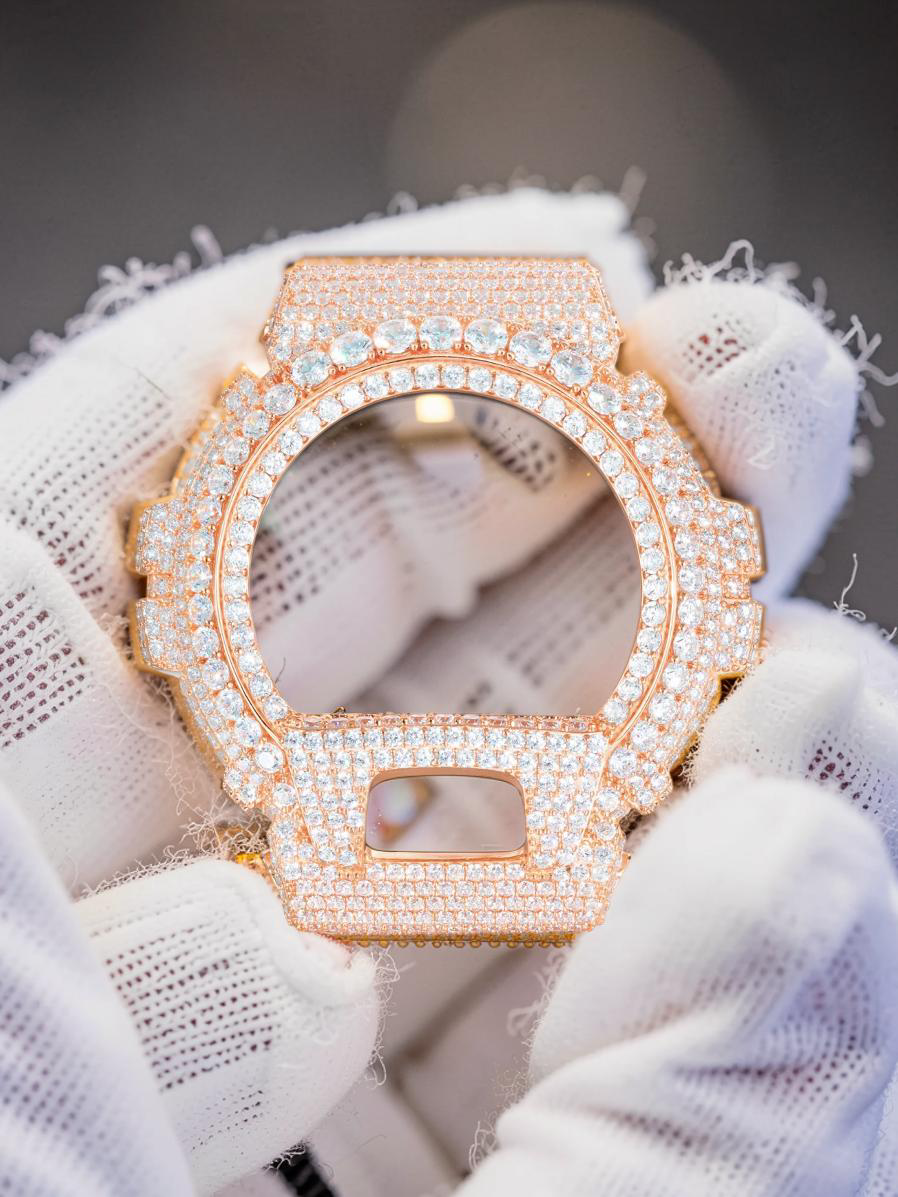 Bisel de reloj de moissanita VVS1 D totalmente cubierto de hielo para DW6900
